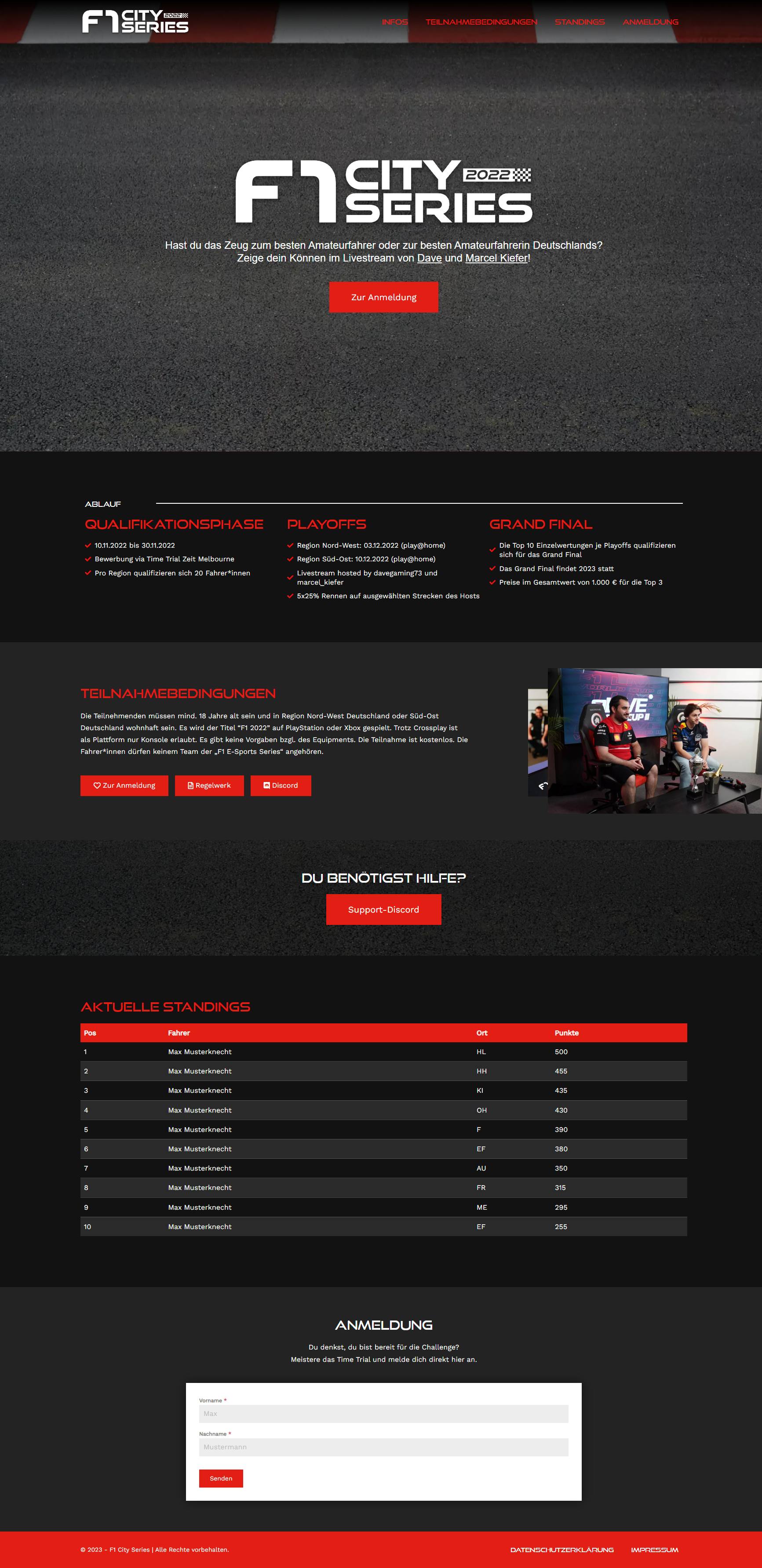 Webdesign Mockup: F1 City Series